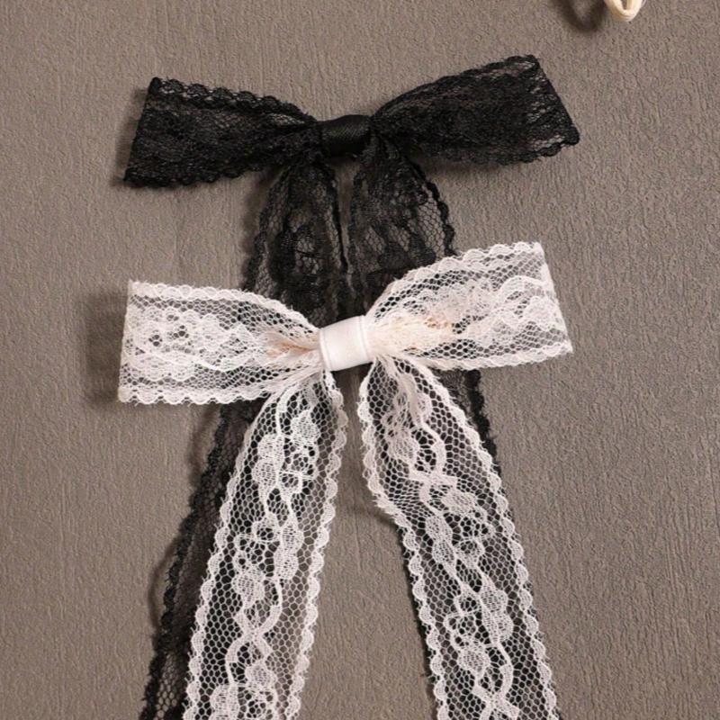 Cute Japanese Style Black & White Lace Bow Hair Clips, Summer Side Bangs Hair Accessories, Claw Clips, Hair Claws
