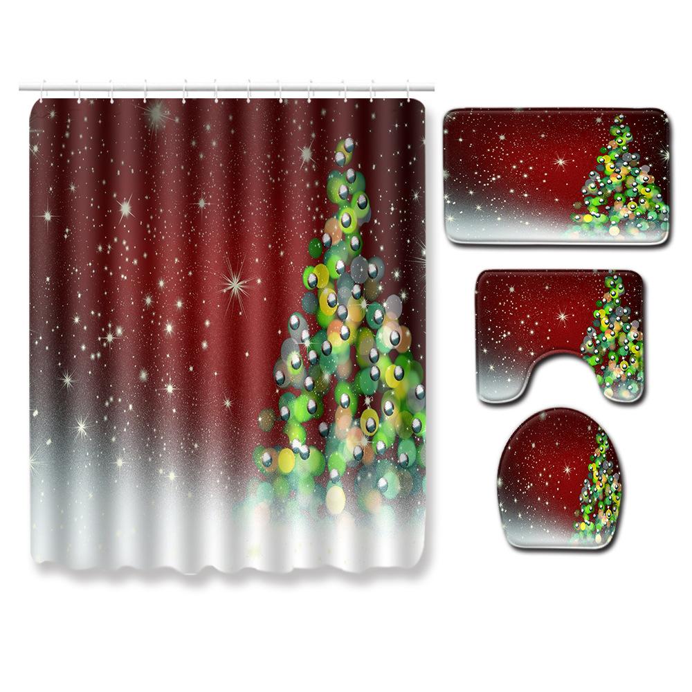 Christmas Bathroom Shower Curtain Four-Piece Floor Mat Toilet Non-Slip Door Mat Bedroom Living Room Absorbent Carpet