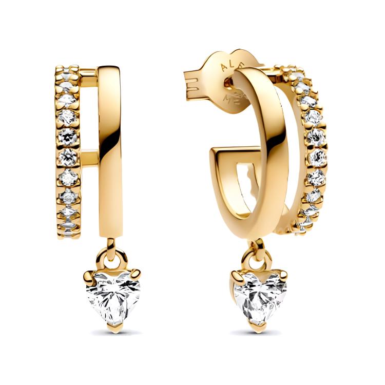 Pandora Double Ring Connected Heart Pendant Earrings Women earrings Gold 263685C01 Box