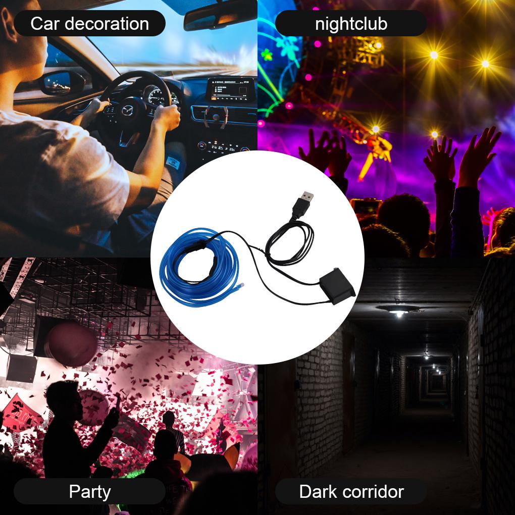 Light Strip LED Lamp Light Glow Flat Edge EL Wire String Strip Rope Tube