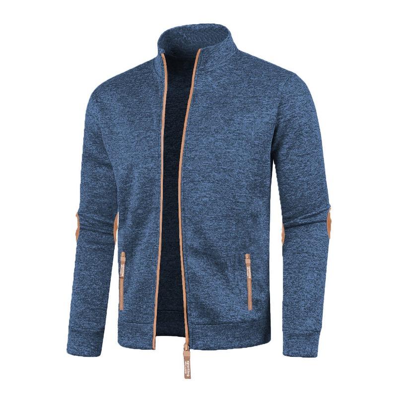 Men's Long Zipper Knitted Sweater Sleeve Thin Velvet Trendy Top Joint Splicing Sweater Jacket