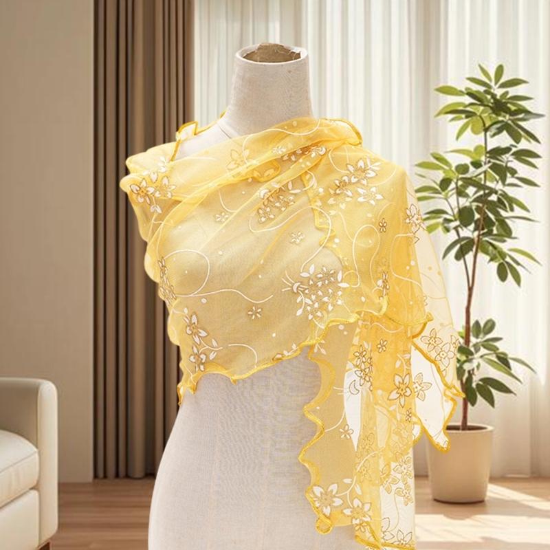 Floral Lace Scarf Elegant Women Accessory Soft Silk Like Polyester Lightweight For Daily Wear
