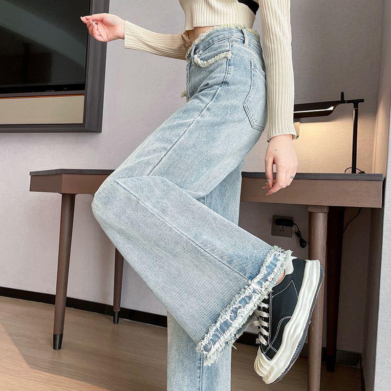 

Spring/Summer 2023 Trendy High-Waisted Wide-Leg Jeans: Slimming, Straight-Leg, Loose, Floor-Length with a Good Drape for Women L
