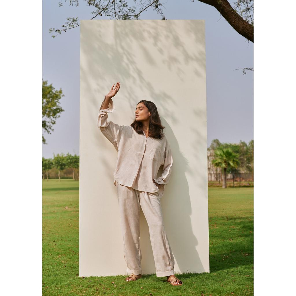Linen Lounge Shirt Women Relaxed Fit Long Sleeve Casual Top
