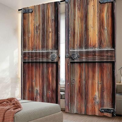 2Pcs Rustic Barn Doors Curtains Vintage Farmhouse Cabin Country Suitable For Bedroom Living Room Dining Room And Bathroom
