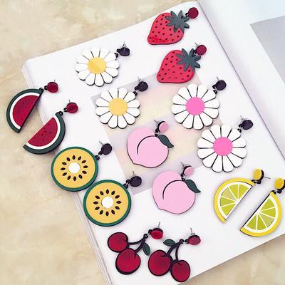 Exaggerated Earrings, Fruit Lemon Strawberry Watermelon Acrylic Earrings, Stud Earrings, Personalized Long Earrings For Women
