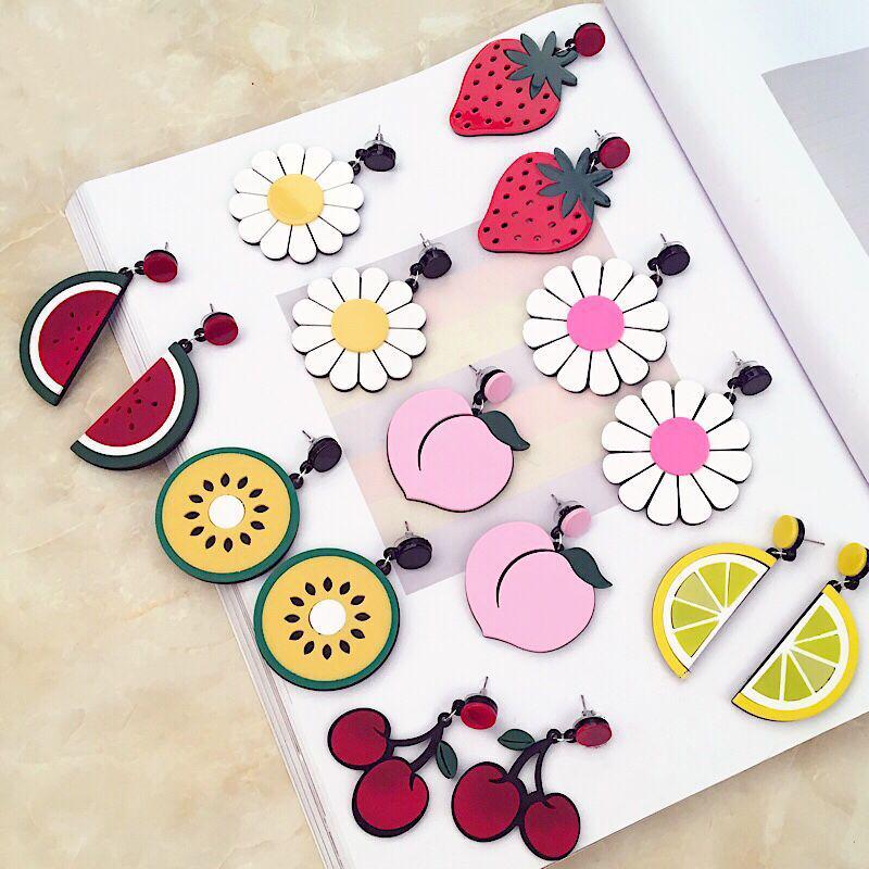 Exaggerated Earrings, Fruit Lemon Strawberry Watermelon Acrylic Earrings, Stud Earrings, Personalized Long Earrings For Women