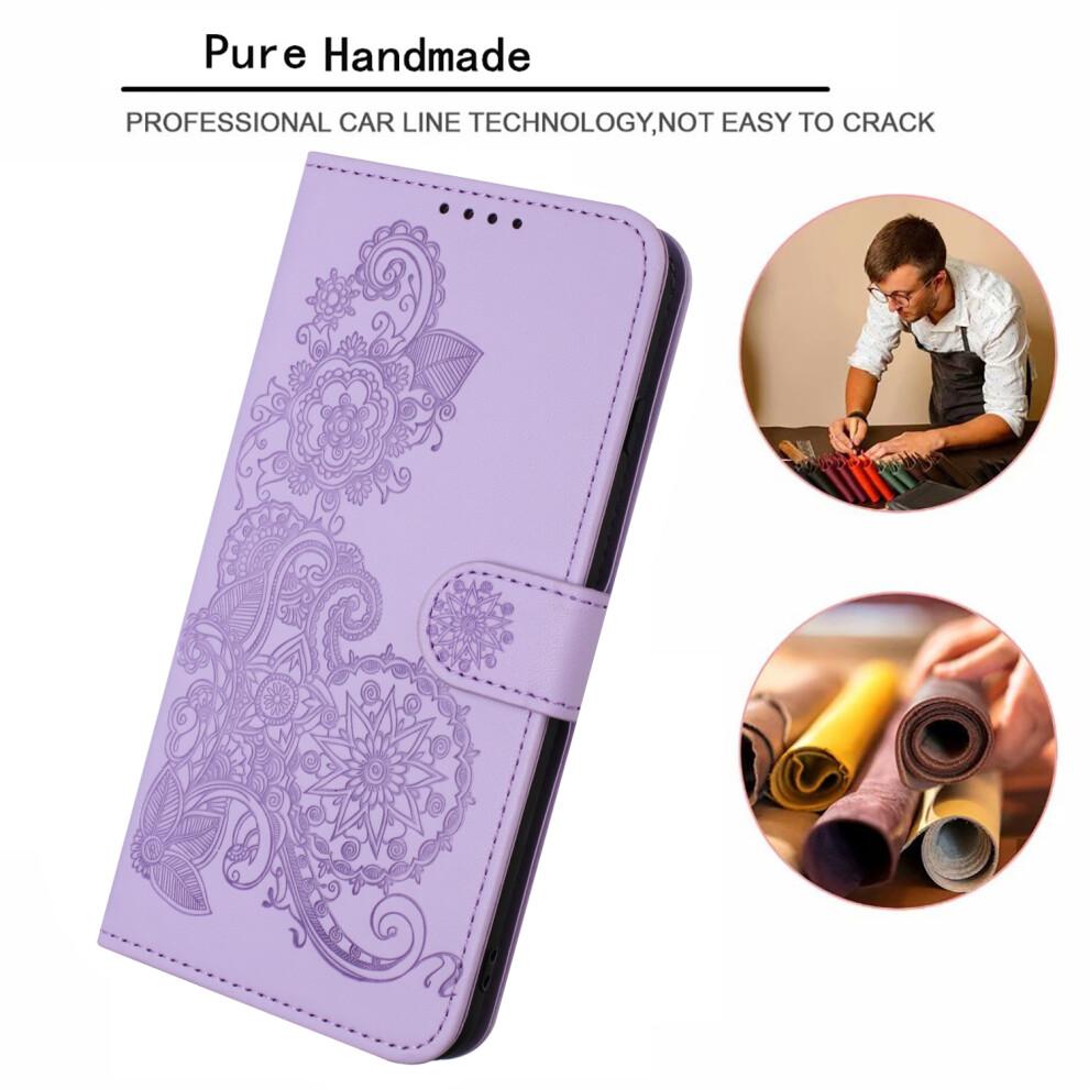 (iPhone 16, Purple) For iPhone 16 Phone Cases Mandala Flower Leather Wallet Mobile Cover with Strap