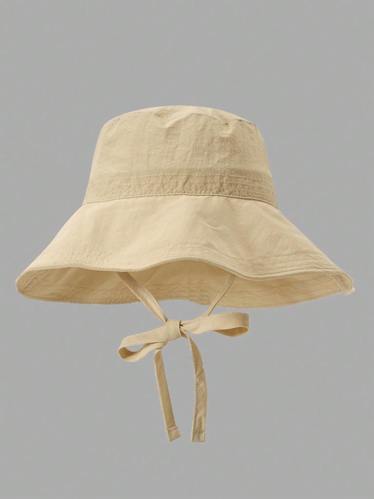 Breathable Solid Color Bucket Hat Large Brim Sun Protection Adjustable Strap Minimalist Japanese Style Summer Sun Hat For Women
