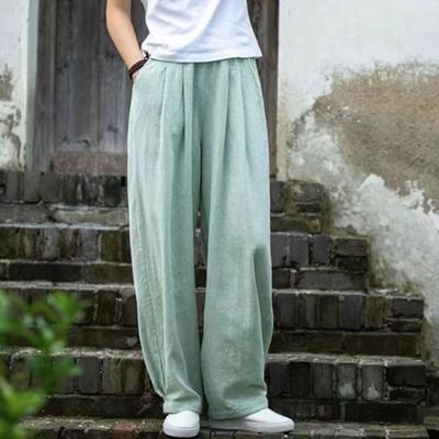 Women's Cotton And Hemp Bloomers Literary Loose Casual Elastic-leg Pants Long Trousers