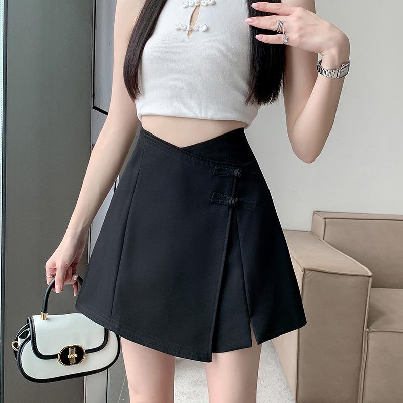 

Черная юбка-кюлоты А-силуэта большого размера для женщин: Высокая посадка, Защита от просвечивания, Крой «груша», Летняя мода 2XL (130-140 jin) чёрный