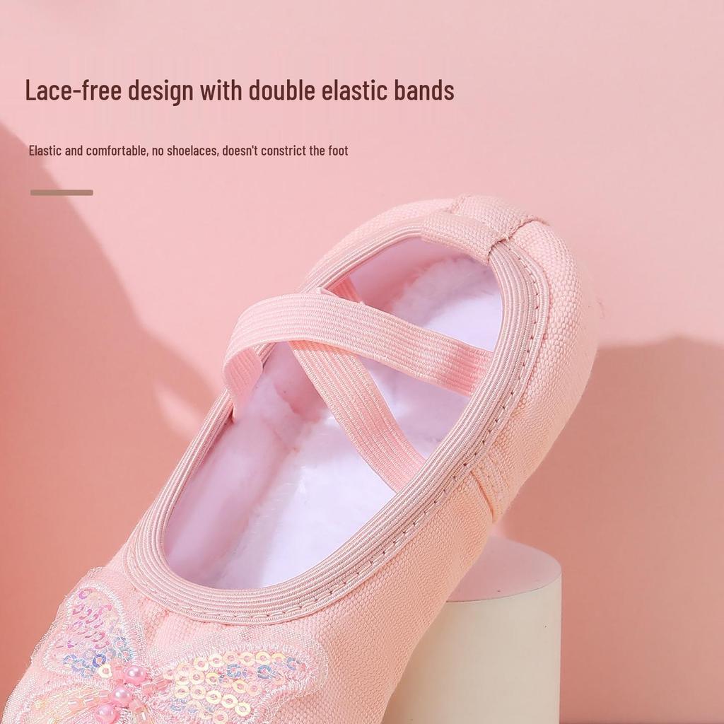 PJ10 Bow Girl Soft Sole No-Tie Cat Paw Ballet Practice Shoes for Body Shaping and Dancing