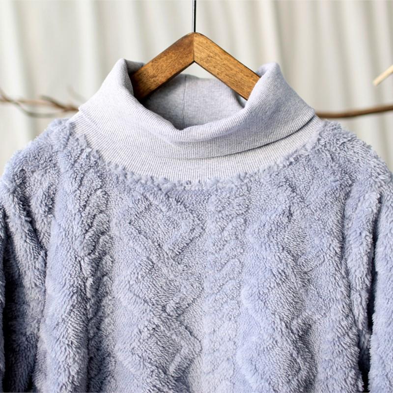Johnature Women Vintage Knitted Turtleneck Dress Gray Long Sleeve Warm Robes Autumn Thick Female A-Line Dress