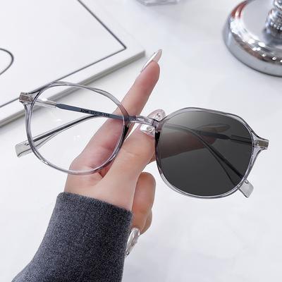 Photochromic Anti Blue Light Glasses Women Large Square Frame High Aesthetic Value Stylish Eyewear