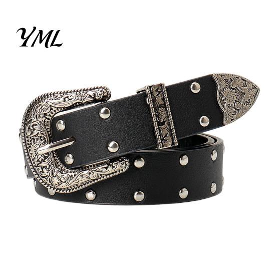 Hot Girl Style Waist Belt 105cm Retro Rivet for Women, Adjustable Imitation Leather with Double Everyday Casual Outfits Row Grommets & Carved