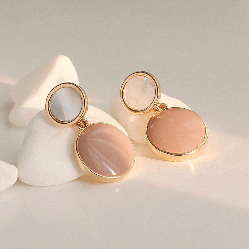 S925 Silver Needle Natural Shell Drip Glaze Earrings - Korean Style for Women