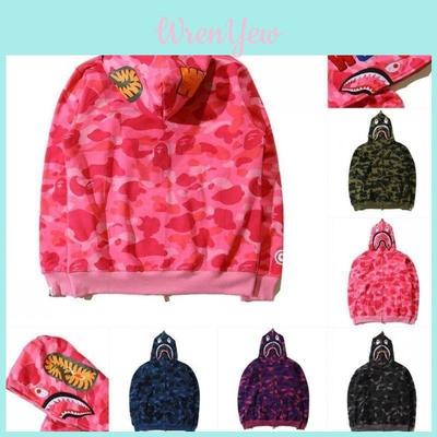 Erkek Kadın Günlük Giyim İçin Fermuarlı Kamuflaj Köpekbalığı Başlı 3D Baskılı Kapüşonlu Sweatshirt