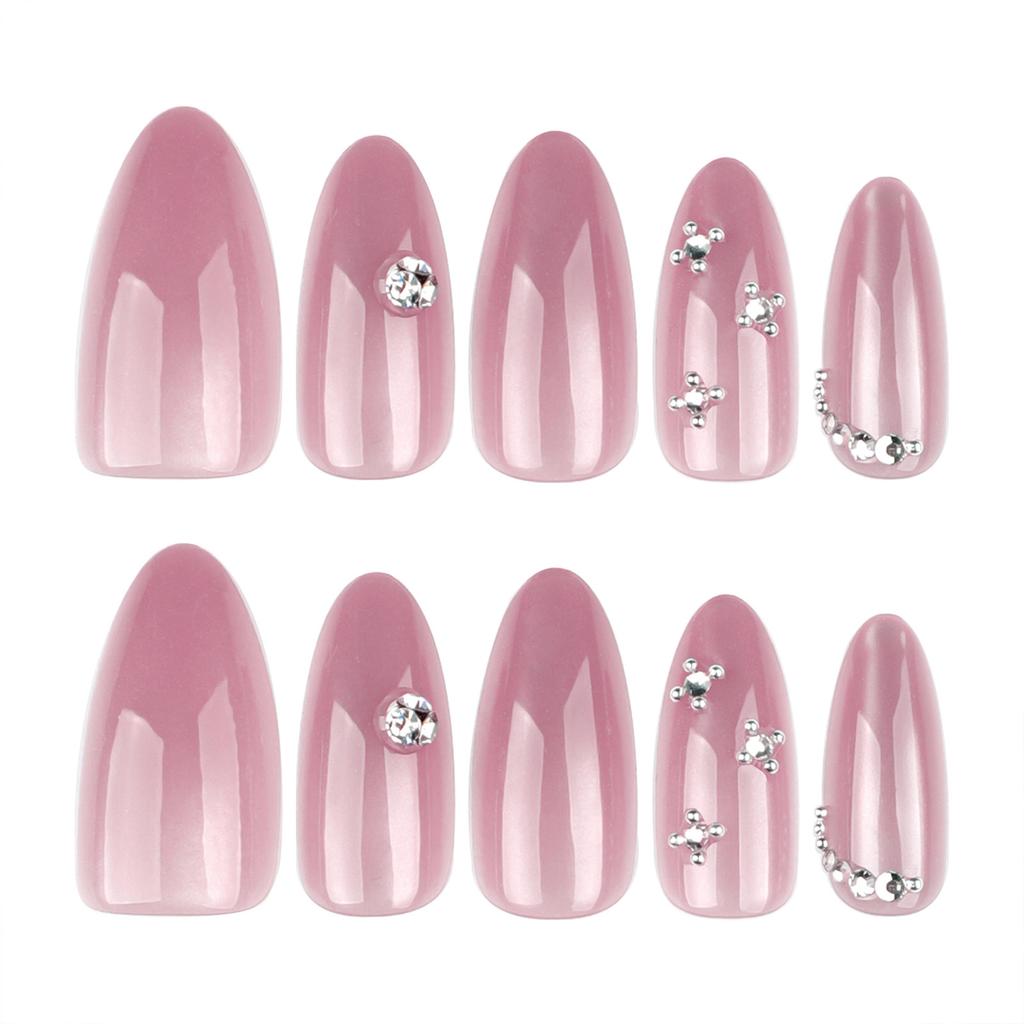 30pcs Press on Nail Almond Fake Nails with Glitter & Rhinestone Decor Artificial Nails for Fingernail DIY Decoration