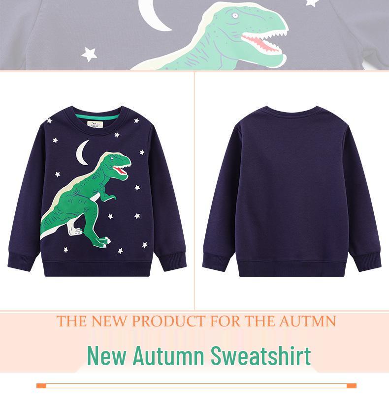 Nuovo Stile Autunnale Felpa Luminosa con Dinosauro per Ragazzo: Vestibilità comoda, Girocollo, Pullover a manica lunga