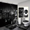 1/4pcs Urban Style Black and White Cityscape Bathroom Set Modern Shower Curtain with Anti Slip Absorbent Carpet and Toilet Lid Pad Home Decor Gift