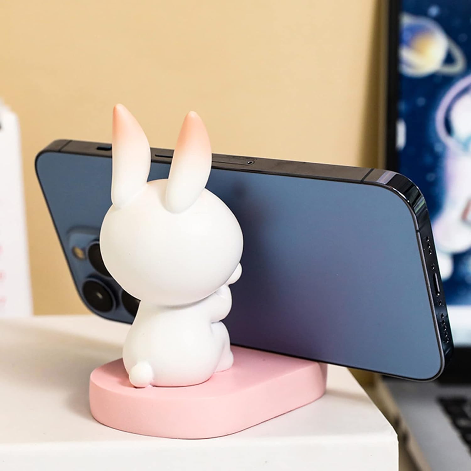 

haozaikeji Милая подставка для телефона в виде кролика для стола, мультяшный держатель для мобильного телефона в виде кролика, совместимый с мобильными телефонами для офиса и дома Pink-Sitting