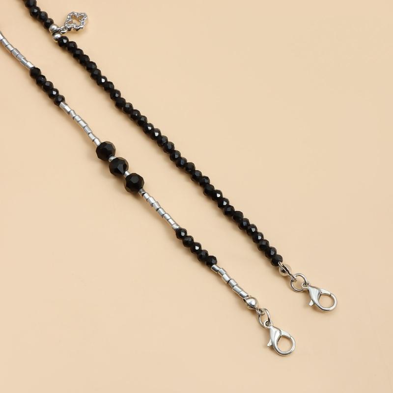 Gothic Plane Pendant Necklace Layer Black Beaded Charm Spikes Necklaces Crystals Cubic Zirconia Faith Jewelry for Women