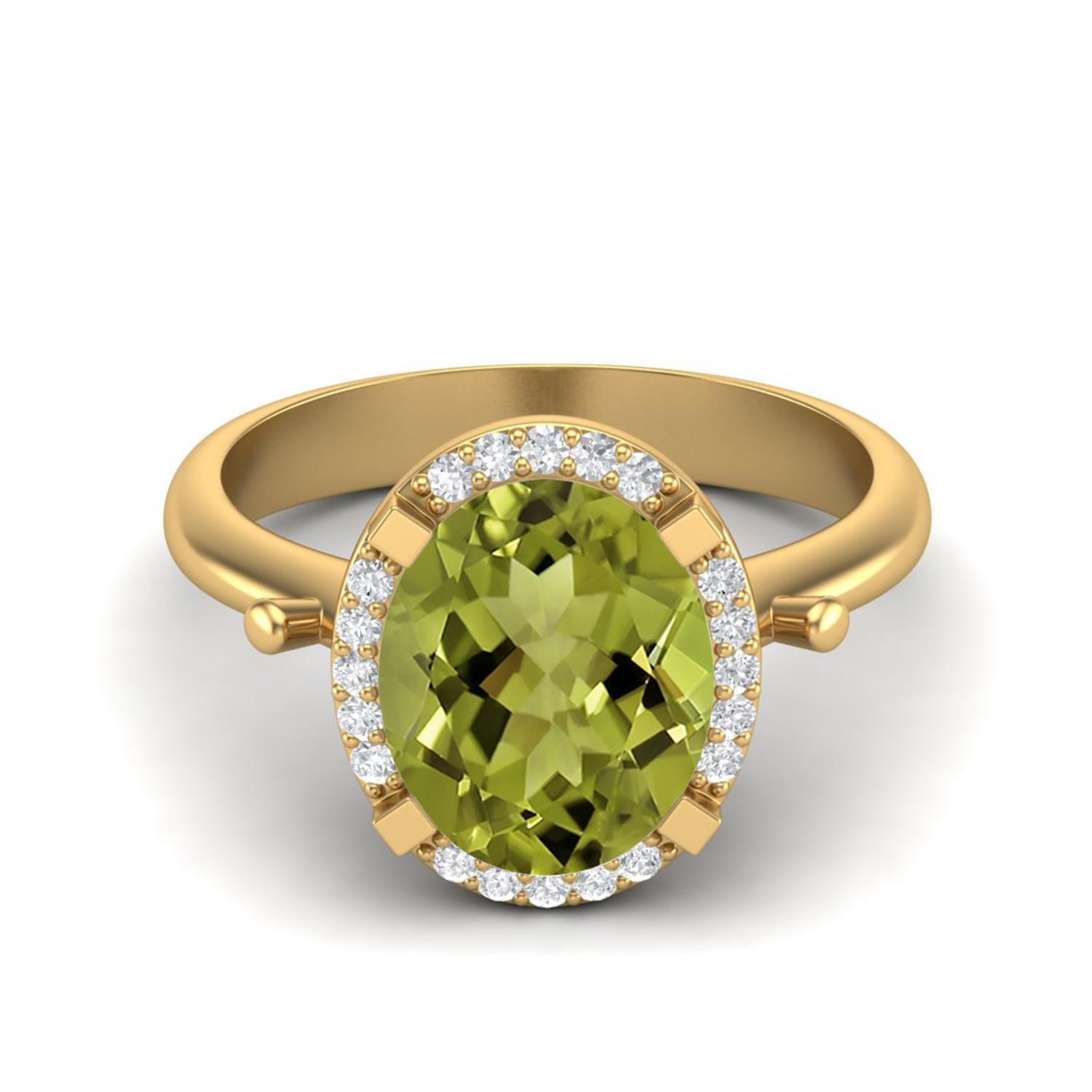 10X8mm Oval Shape Peridot Solitaire Accents 925 Sterling Silver Gold Vermeil Halo Women Engagement Ring 11 жёлтый