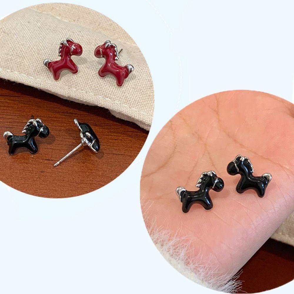 Ear Jewelry New Year Pony Earrings Fashion Red Drop Earrings Vintage Drip Oil Earrings  Girls