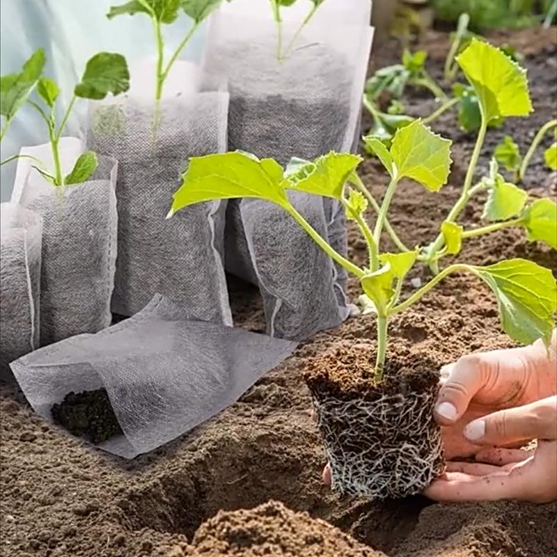 100Pcs Biodegradable Nursery Bag Garden Planting Bag Non-Woven Fabric Plant Grow Bag Seeds Flowerpot Garden Accessories