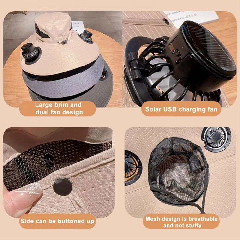 Dual Fan Wide Brim Sun Cap Breathable Adjustable Visor Cap Cooling Fisherman Hat  Fishing