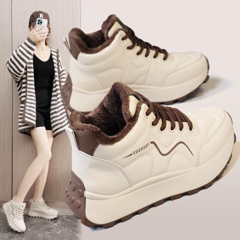Thick-soled winter new fleece thickened boots to increase height casual sports cotton shoes and warm shoes