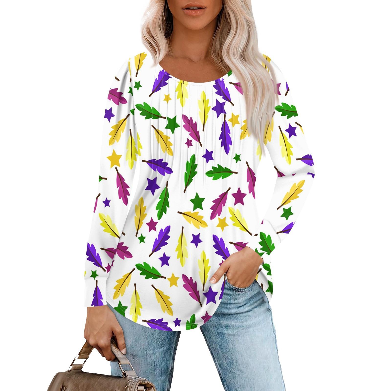 

Женская повседневная футболка с круглым вырезом и длинными рукавами, с принтом «Карнавал», плиссированная футболка XXL белый