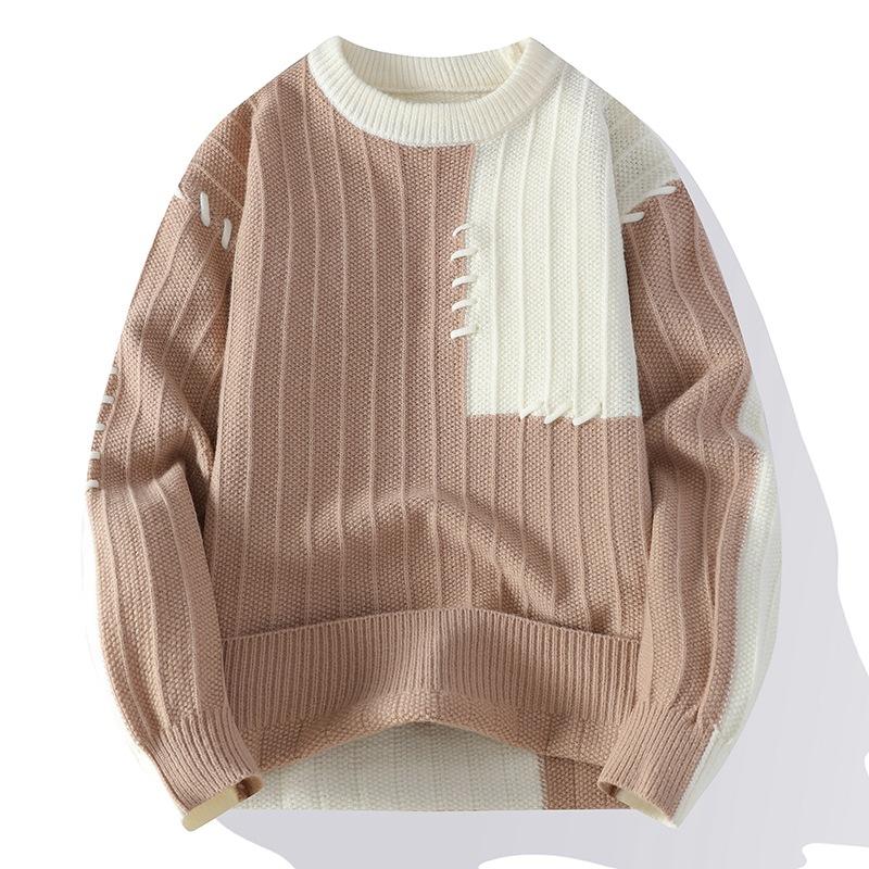 New Contrasting Sweater for Boys In Autumn and Winter Loose Lazy Style Youth Pullover Knitted Sweater