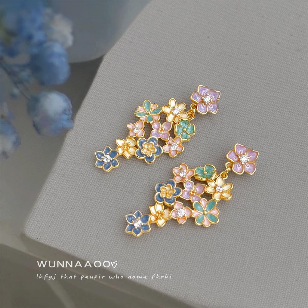 Female Actress Vacation Style Long Tassel Flower Earrings 1 pair