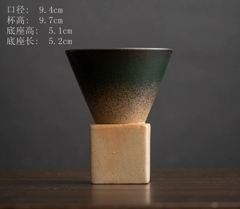 Retro Coffee Cup Creative Hexagonal Cup Light Luxury Coarse Pottery Mug Handmade Cup Nordic Design Cone Cup