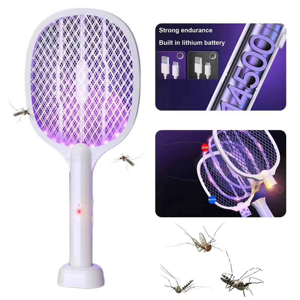 Portable 2 In 1 Bug Zapper Handheld Mosquito Trap Lamp Fast USB Charging Fly Swatter  Office