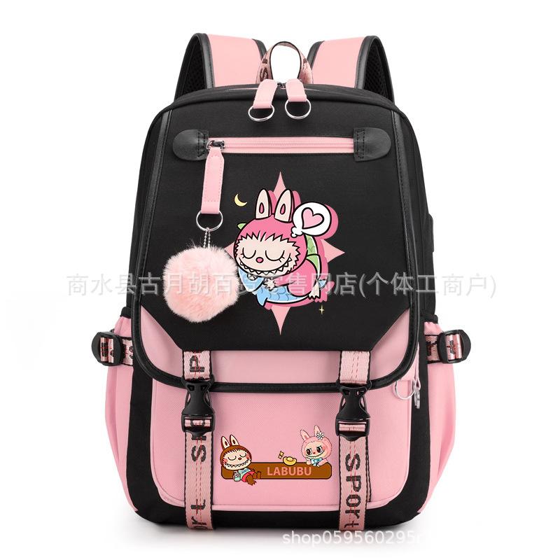 School Bag Printed Backpack USB Port Anime Cartoon Student Large Capacity Canvas Bag