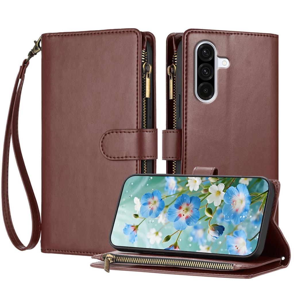 For Samsung Galaxy A57 5G Leather Case Zipper Wallet Stand Shockproof Phone Cover with Wrist Strap