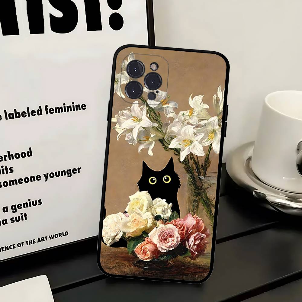 

Funny Cats Van Gogh Phone Case For IPhone 16 17 Air 15 14 13 12 11 Pro Max 16E Plus Fundas iPhone 12