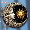 Vintage Sun Moon Solar System Metal Poster, Round Wall Sign for Cafe Decor