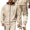 Ensemble de sport à capuche en polaire pour homme Automne Hiver Manches Longues Décontracté Fermeture éclair Thermique Confortable Respirant Vêtement d'extérieur