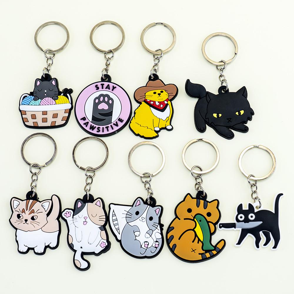 PVC Soft Rubber Cat Keychain Pendant - Cute Bag Accessory and Ornament