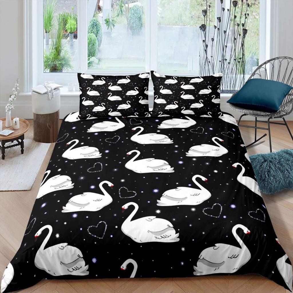 Swan Bedding Collection Romantic Flowers Duvet Cover King Birds Wildlife Quilt Cover For Couple Lady Man Wedding Festival Party Decor