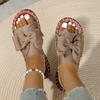 Summer New Flat-bottomed Bow One-word Sandals Women Wear Solid Color Lightweight Cloth Sandals