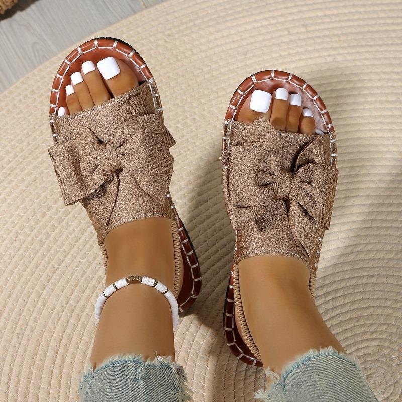 Summer new flat-bottomed bow one-word sandals women wear solid color lightweight cloth sandals