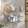 Bathroom Wall Shelf with Open Base, Adhesive Shower Storage Rack for Mounting of Bottles, Soap and Daily Use Items near Sink Side Storage