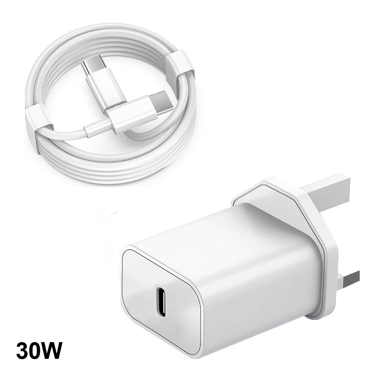 

Быстрая зарядка PD 30 Вт Вилка зарядного устройства для Великобритании с кабелем C-C для iPhone 15 16 Samsung XiaoMi UK