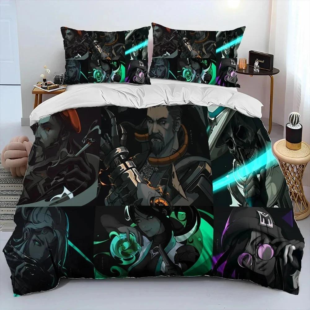 3D VALORANT Spiel Gamer Cartoon Bettdecke Bettwäsche Set Bettbezug Bett Set Steppdeckenbezug Kissenbezug King Queen Size Bettwäsche Set Jungen