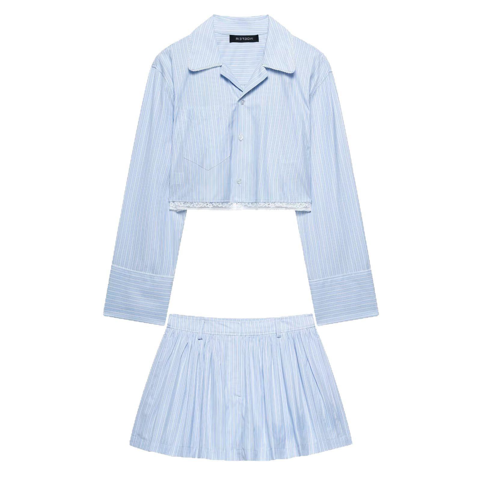 

TAOP&ZA Spring/Summer Women s Lace Stripe Shirt Dress Pants Set Extra Small