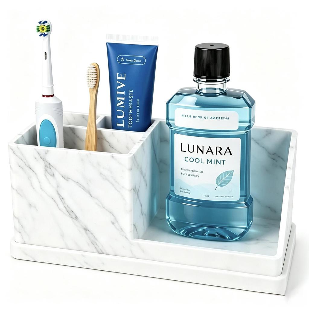 Silicone Bathroom Tray for Toothbrushes & Makeup Storage